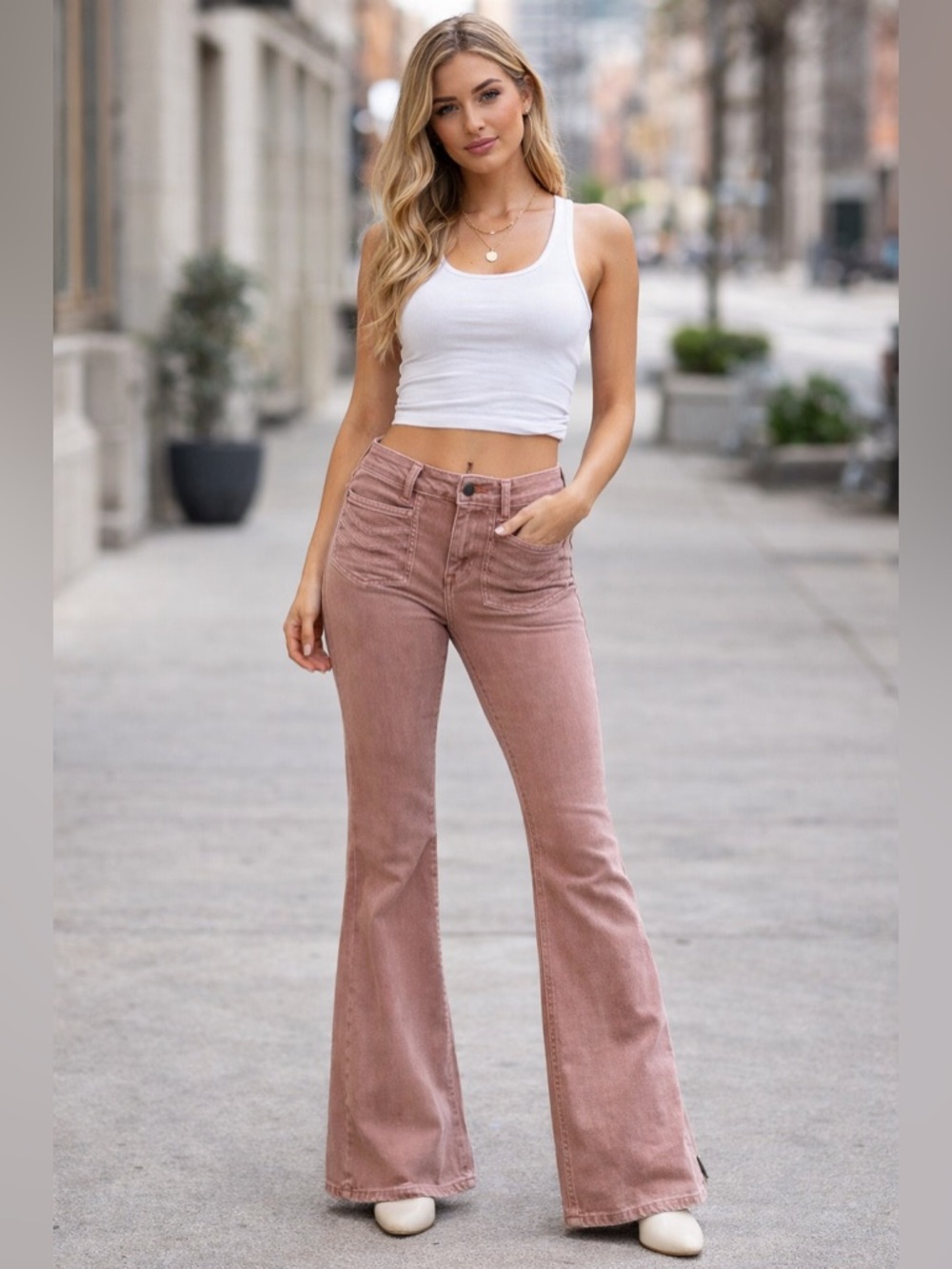 FREE PEOPLE OFF PINK FLARE JEAN